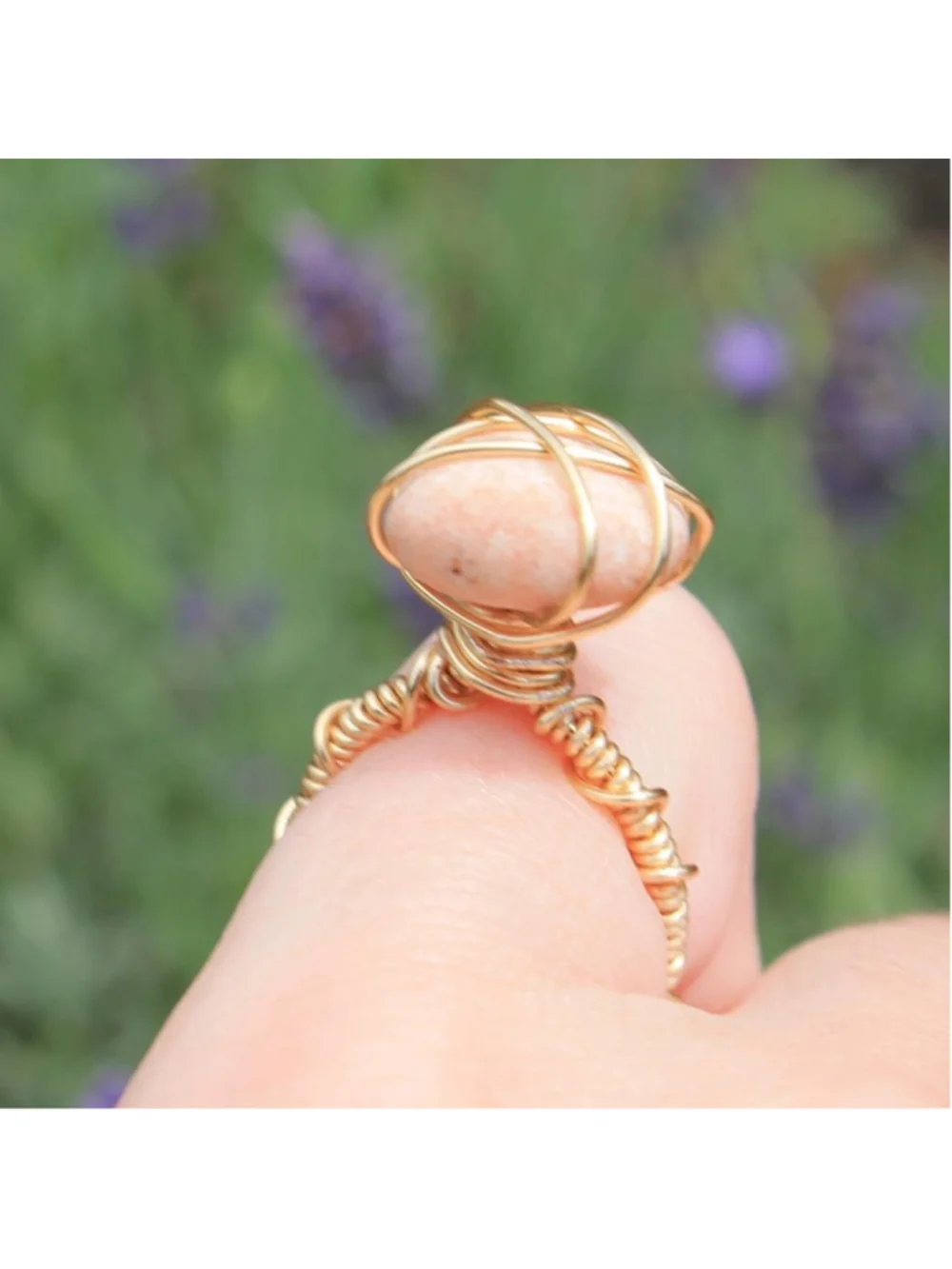Handmade gold wire wrapped light pink stone ring 🌊💫 PM me with any questions